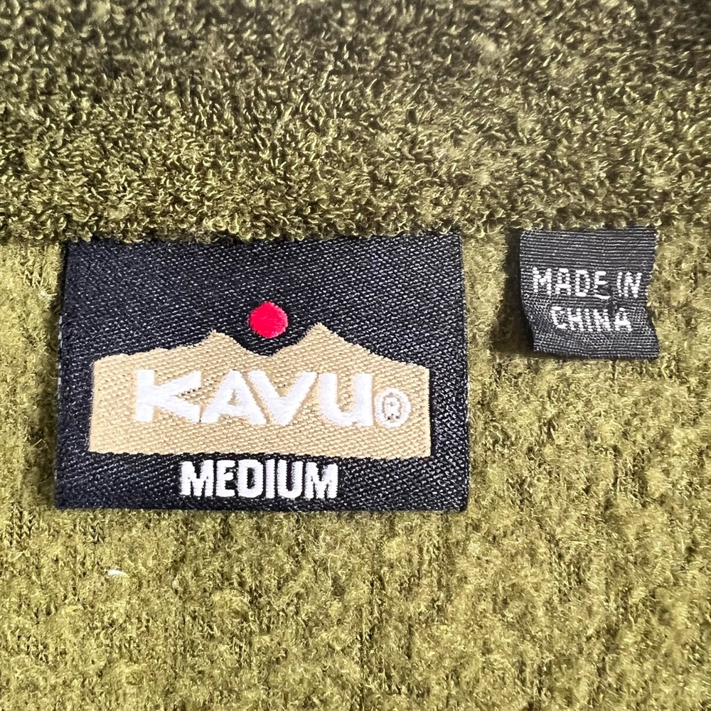 Kavu Green/Tan Men's Terry Fleece Jacket Zip Pocket Elbow Patches - Picture 6 of 10